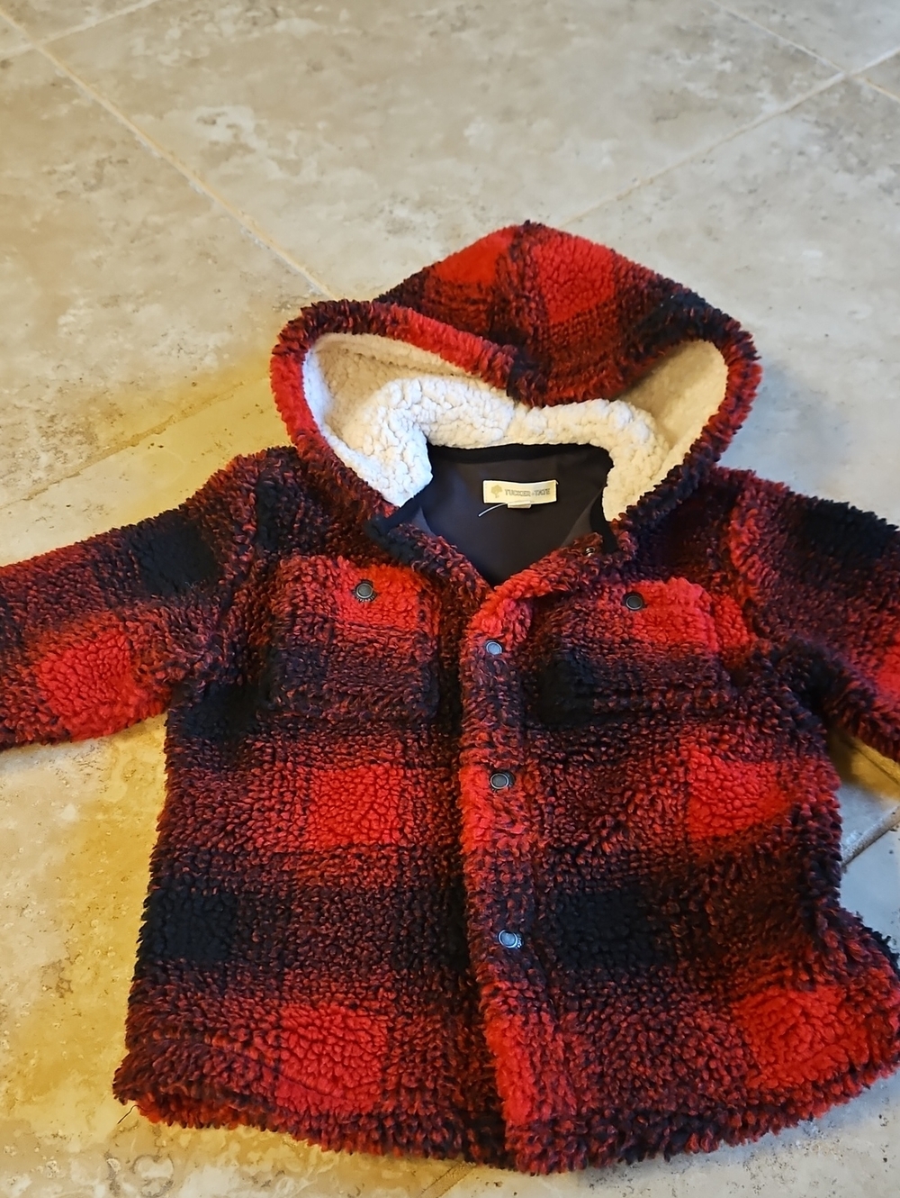 Tucker + Tate Red and Black Plaid Sherpa Hooded Jacket